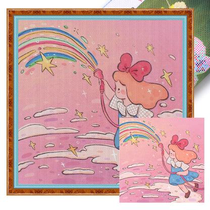 Little Girl Letting Off A Rainbow - 11CT Stamped Cross Stitch 50*50CM