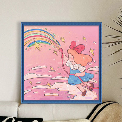 Little Girl Letting Off A Rainbow - 11CT Stamped Cross Stitch 50*50CM