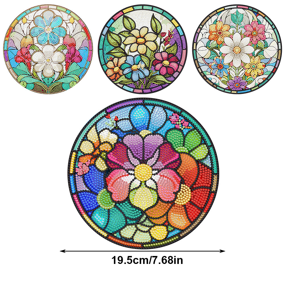 4 PCS Acrylic Diamond Painted Placemats Kitchen Dish Mat for Kitchen (Flower)