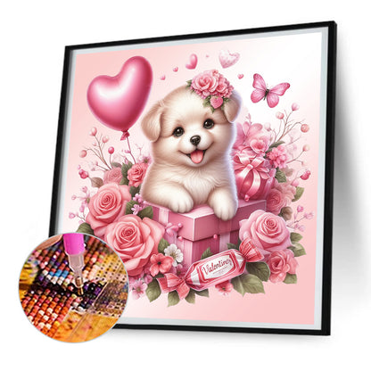 Love Rose Puppy - Full Round Drill Diamond Painting 30*30CM