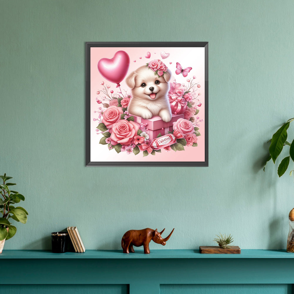 Love Rose Puppy - Full Round Drill Diamond Painting 30*30CM