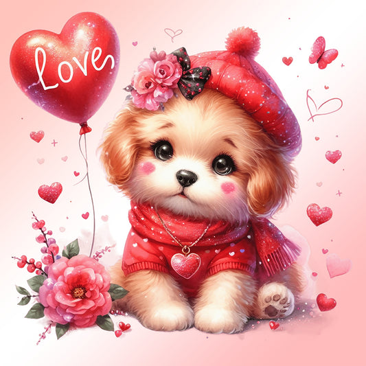 Love Rose Dog - Full Round Drill Diamond Painting 30*30CM