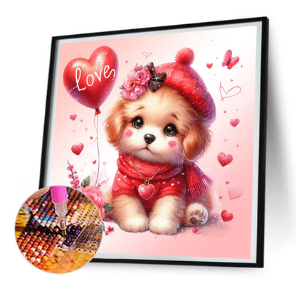 Love Rose Dog - Full Round Drill Diamond Painting 30*30CM
