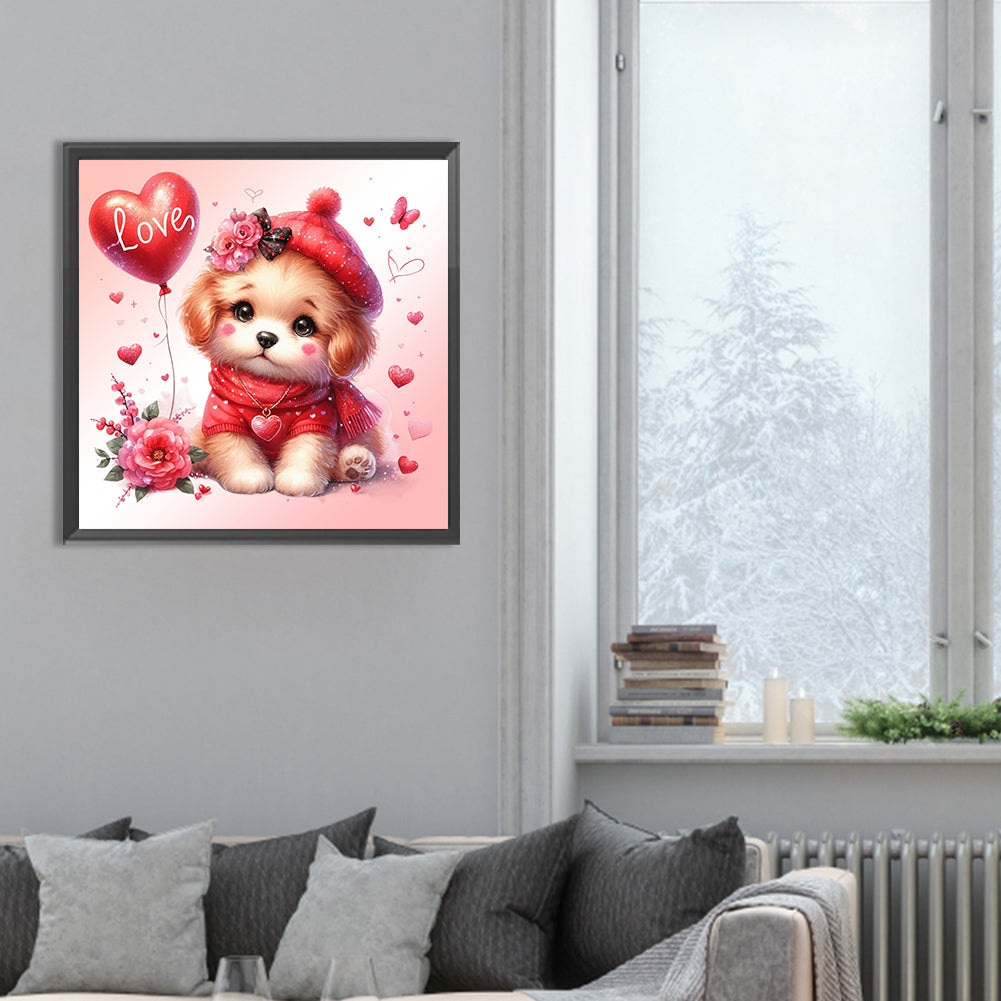 Love Rose Dog - Full Round Drill Diamond Painting 30*30CM