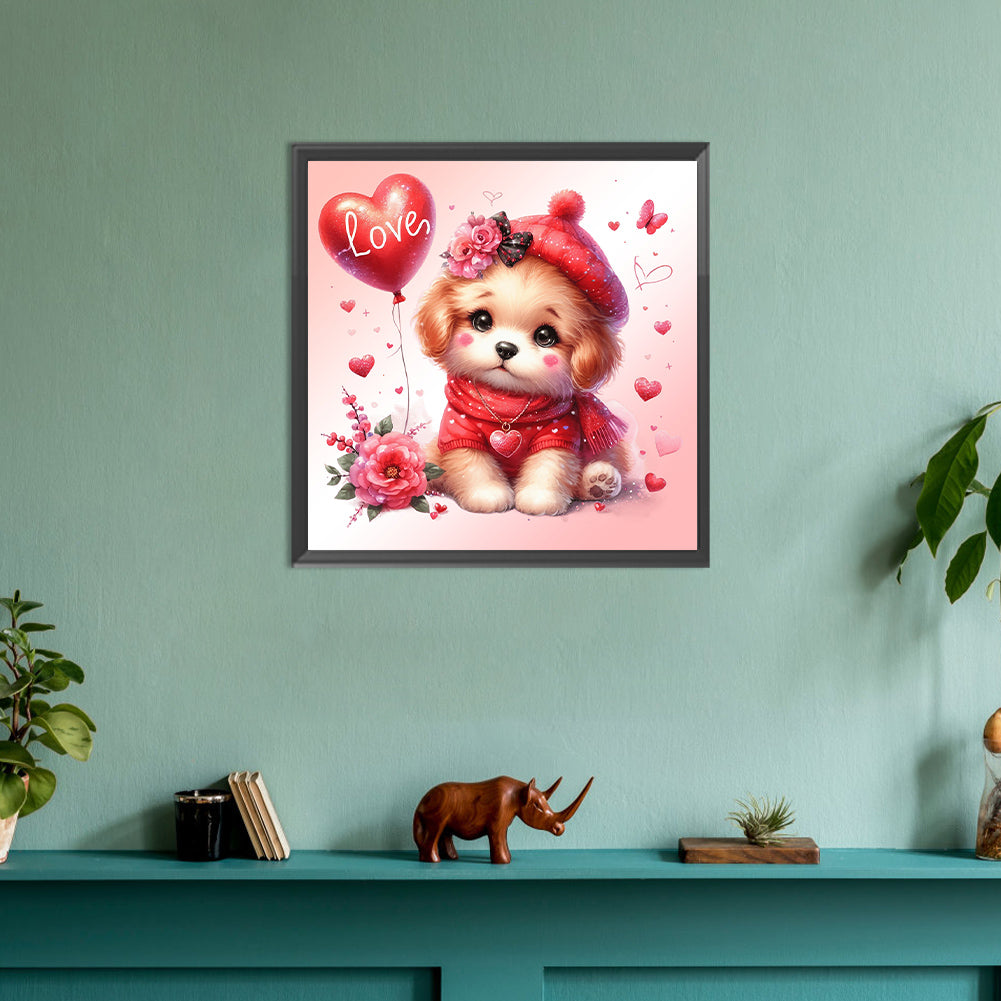 Love Rose Dog - Full Round Drill Diamond Painting 30*30CM