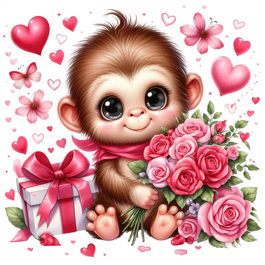 Love Rose Monkey - Full Round Drill Diamond Painting 30*30CM