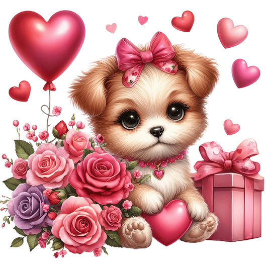 Love Rose Puppy - Full Round Drill Diamond Painting 30*30CM