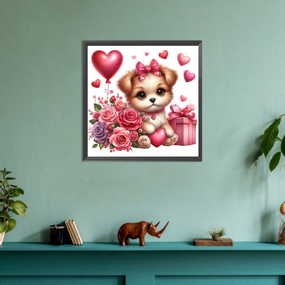 Love Rose Puppy - Full Round Drill Diamond Painting 30*30CM