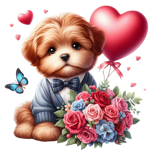 Love Rose Suit Dog - Full Round Drill Diamond Painting 30*30CM