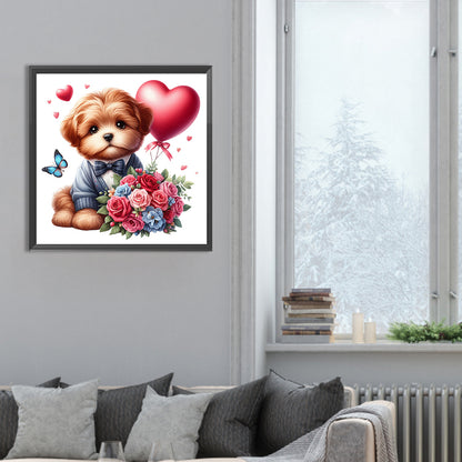 Love Rose Suit Dog - Full Round Drill Diamond Painting 30*30CM