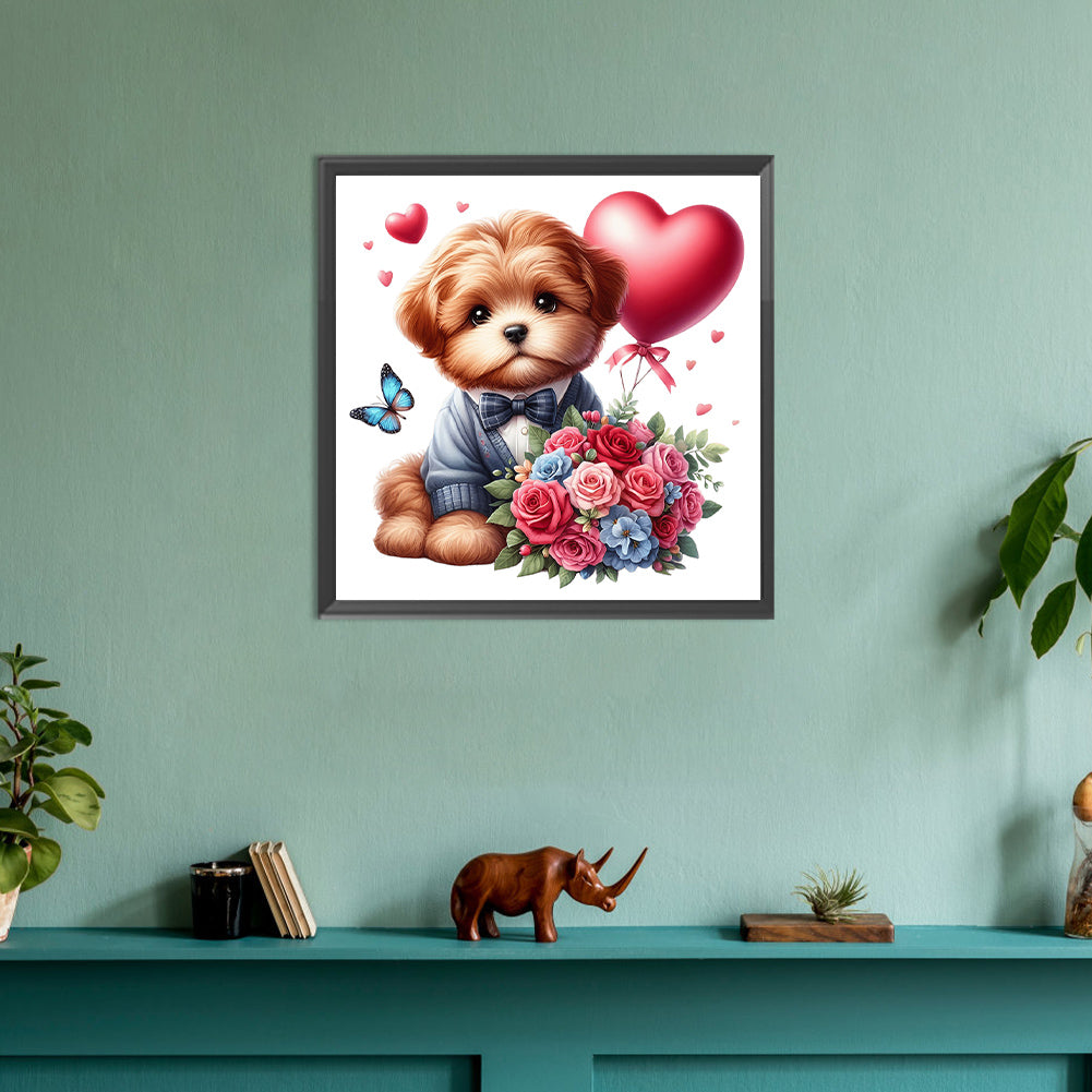 Love Rose Suit Dog - Full Round Drill Diamond Painting 30*30CM
