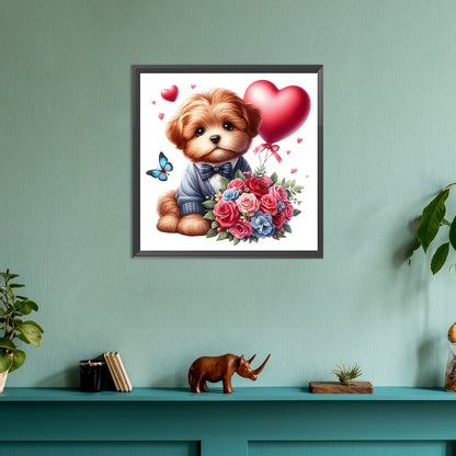 Love Rose Suit Dog - Full Round Drill Diamond Painting 30*30CM
