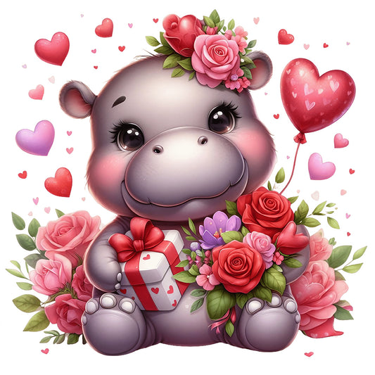 Love Rose Hippopotamus - Full Round Drill Diamond Painting 30*30CM