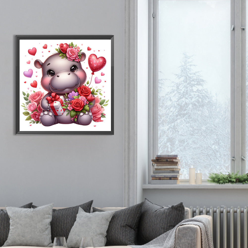 Love Rose Hippopotamus - Full Round Drill Diamond Painting 30*30CM