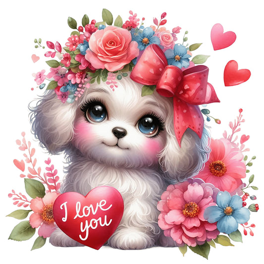 Love Rose White Dog - Full Round Drill Diamond Painting 30*30CM