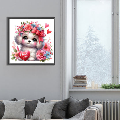 Love Rose White Dog - Full Round Drill Diamond Painting 30*30CM