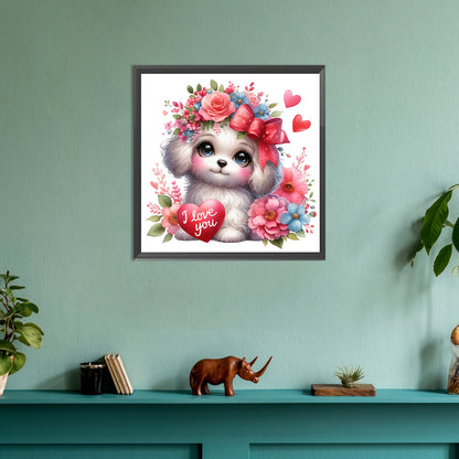 Love Rose White Dog - Full Round Drill Diamond Painting 30*30CM