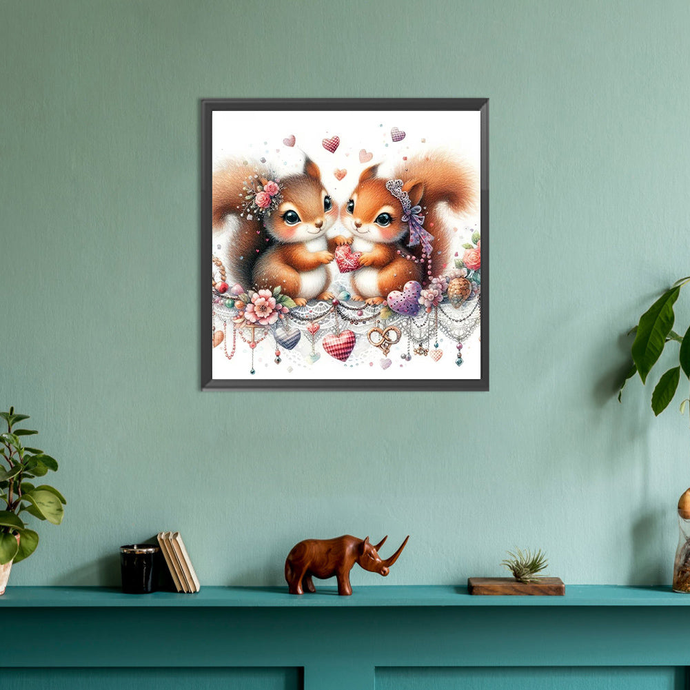 Love Rose Two Squirrels - Full Round Drill Diamond Painting 30*30CM