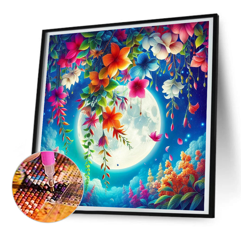 Flower Under The Moon - Full Round Drill Diamond Painting 30*30CM