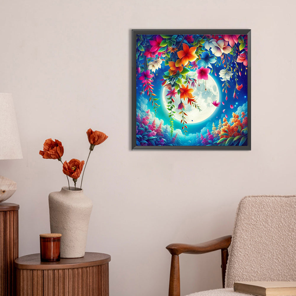 Flower Under The Moon - Full Round Drill Diamond Painting 30*30CM