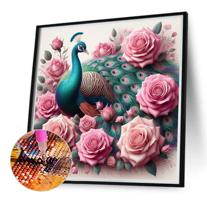 Pink Rose Peacock - Full Round Drill Diamond Painting 40*40CM