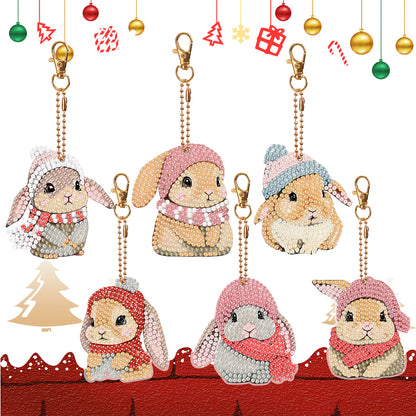 6 PCS Double Sided Special Shape Diamond Painting Keychain (Drooping Ear Rabbit)
