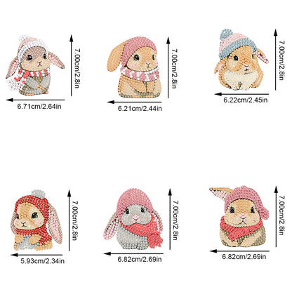 6 PCS Double Sided Special Shape Diamond Painting Keychain (Drooping Ear Rabbit)