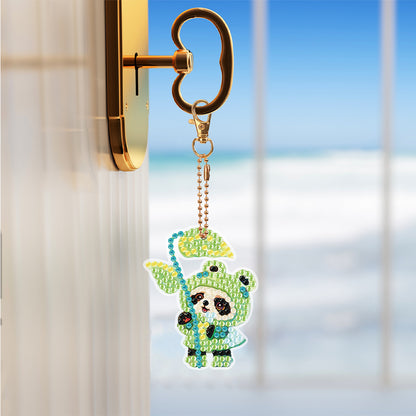 6 PCS Double Sided Special Shape Diamond Painting Keychain for Beginners (Panda)