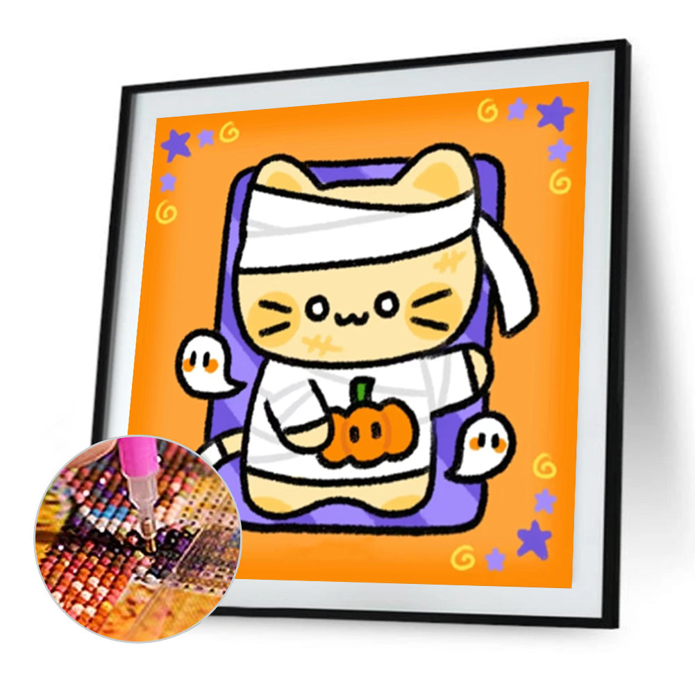 Halloween Kitten - Full AB Round Drill Diamond Painting 30*30CM