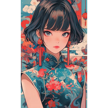 Short Hair Cheongsam Girl - Full AB Round Drill Diamond Painting 40*65CM