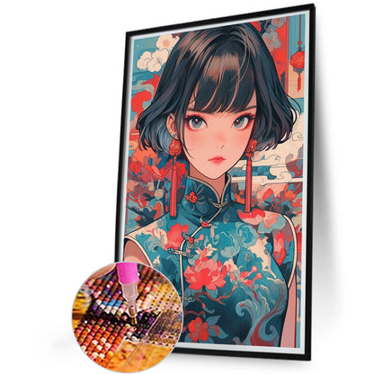 Short Hair Cheongsam Girl - Full AB Round Drill Diamond Painting 40*65CM