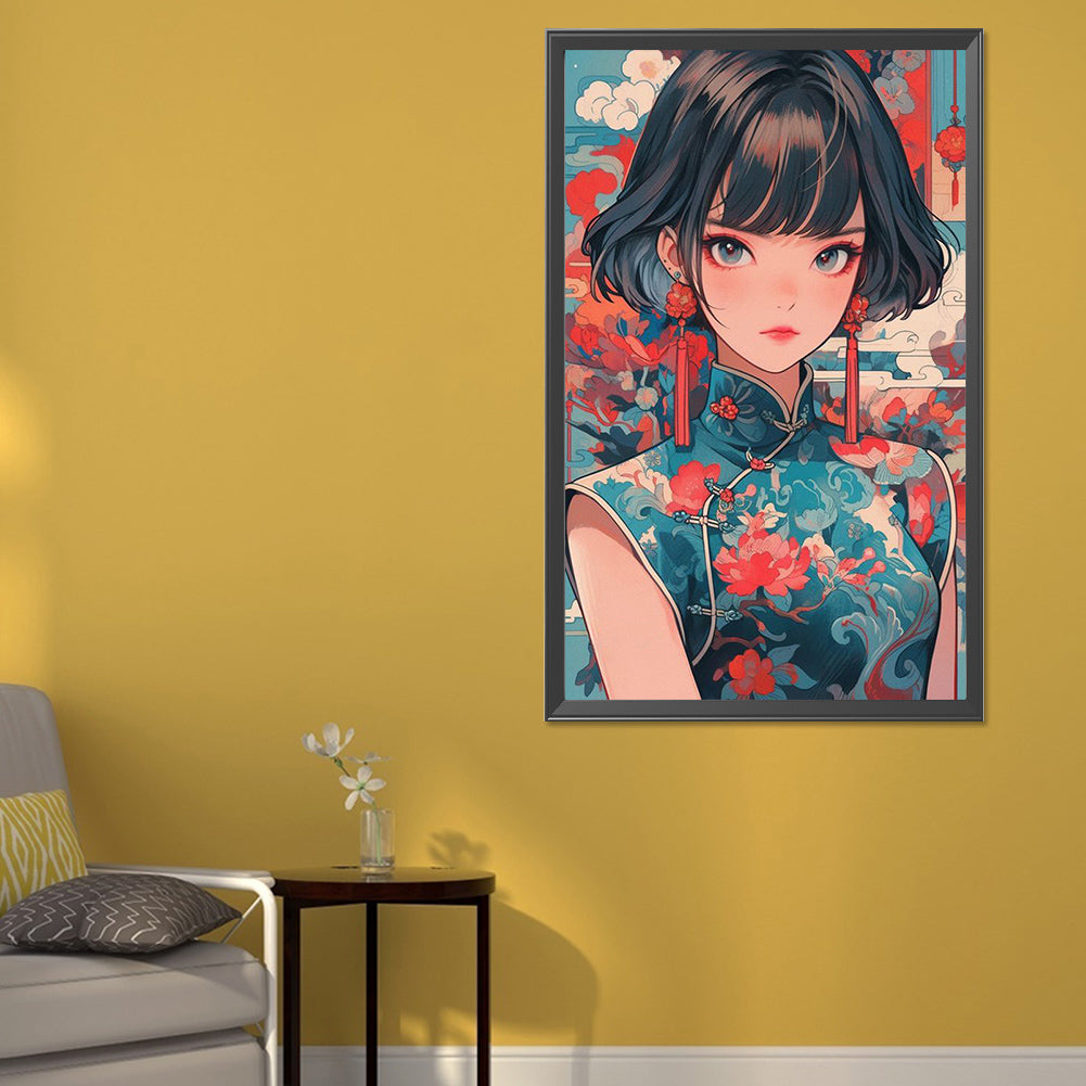 Short Hair Cheongsam Girl - Full AB Round Drill Diamond Painting 40*65CM