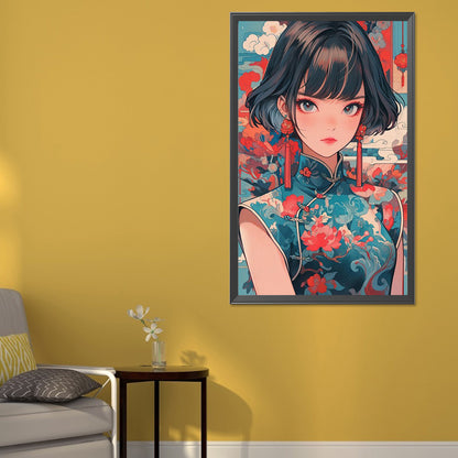Short Hair Cheongsam Girl - Full AB Round Drill Diamond Painting 40*65CM
