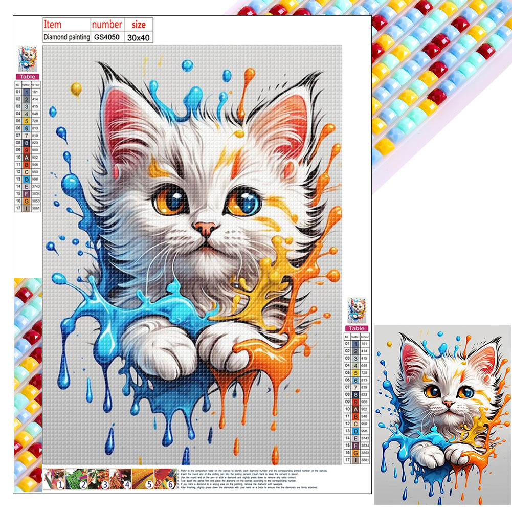 Colorful Ink Cat - Full Square Drill Diamond Painting 30*40CM