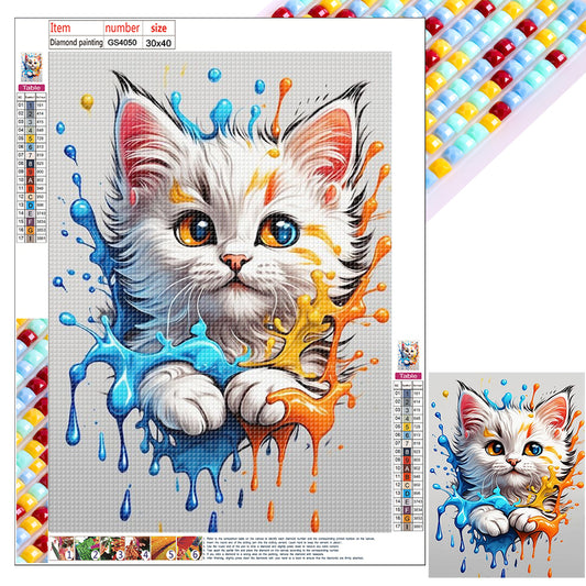 Colorful Ink Cat - Full Square Drill Diamond Painting 30*40CM