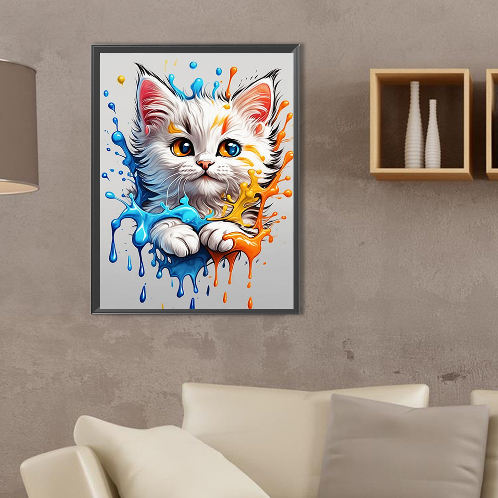 Colorful Ink Cat - Full Square Drill Diamond Painting 30*40CM