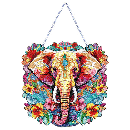 Acrylic Elephant Single-Sided Round Diamond Painting Hanging Pendant (20x20cm)