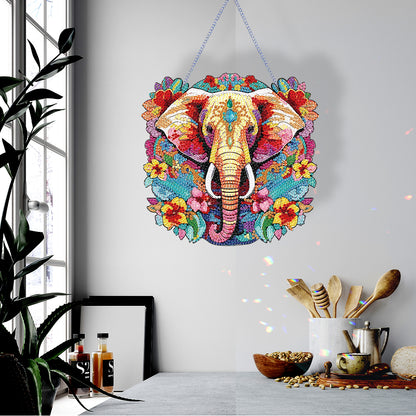 Acrylic Elephant Single-Sided Round Diamond Painting Hanging Pendant (20x20cm)