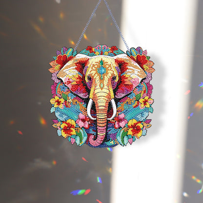 Acrylic Elephant Single-Sided Round Diamond Painting Hanging Pendant (20x20cm)