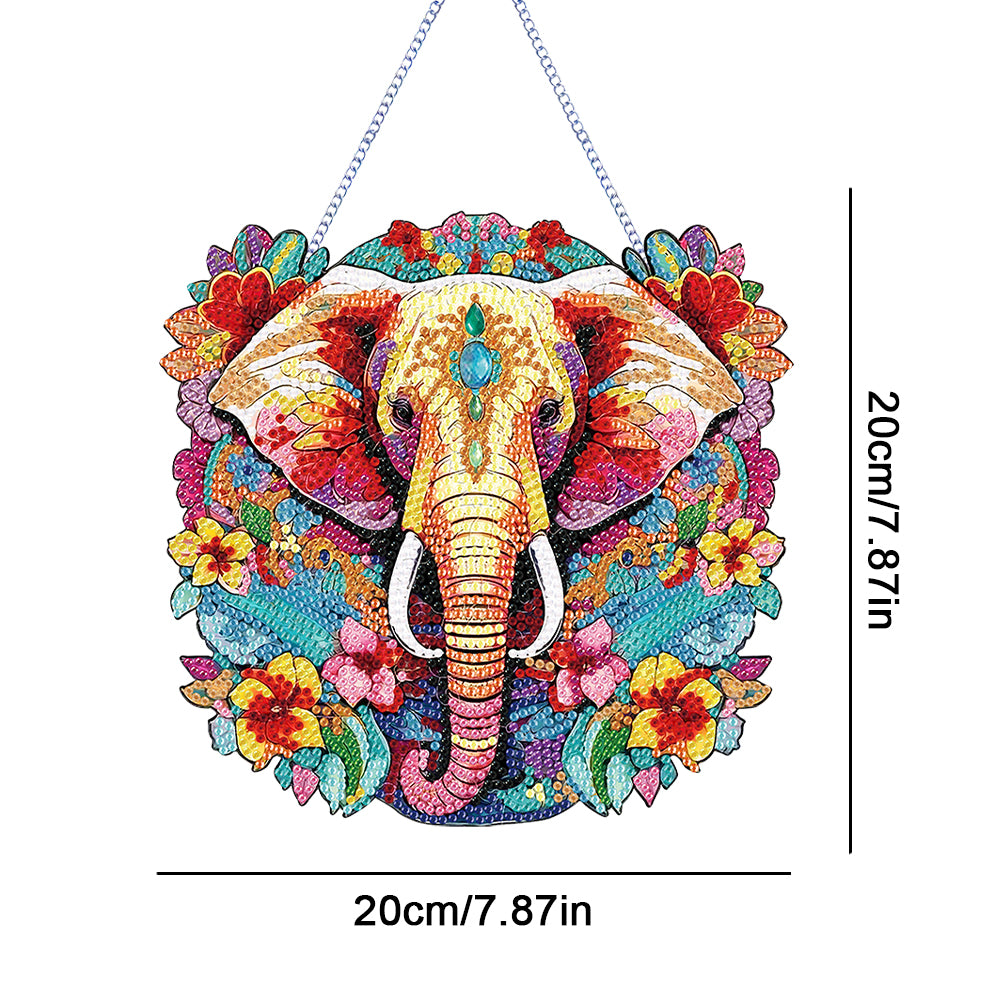 Acrylic Elephant Single-Sided Round Diamond Painting Hanging Pendant (20x20cm)