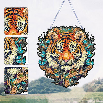 Acrylic Tiger Single-Sided Round Diamond Painting Hanging Pendant (20x20cm)