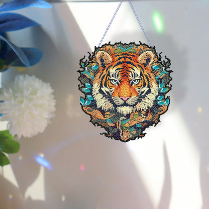 Acrylic Tiger Single-Sided Round Diamond Painting Hanging Pendant (20x20cm)