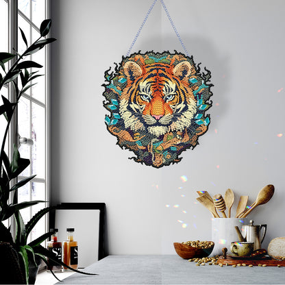 Acrylic Tiger Single-Sided Round Diamond Painting Hanging Pendant (20x20cm)