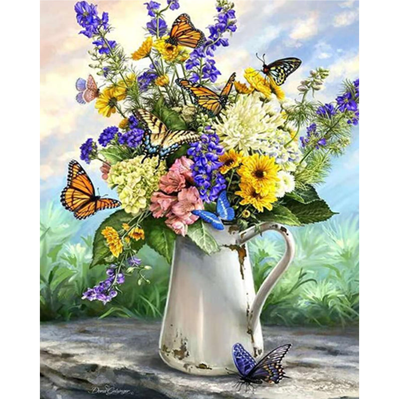 Butterfly Flowers - Full Square Drill Diamond Painting 40*50CM