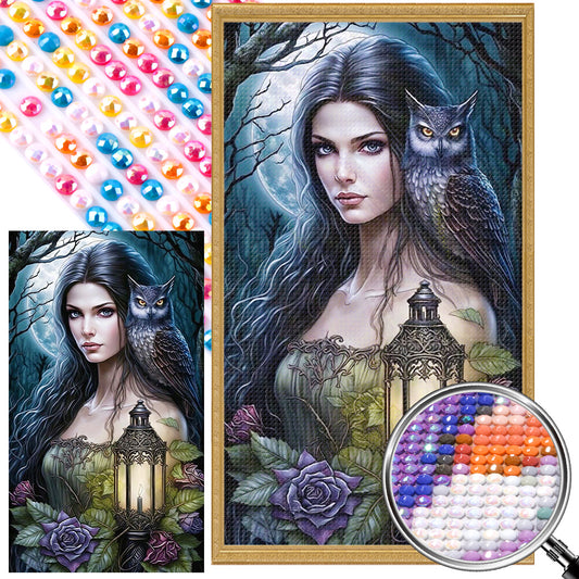 The Lady With The Lamp And The Owl - Full AB Round Drill Diamond Painting 40*70CM