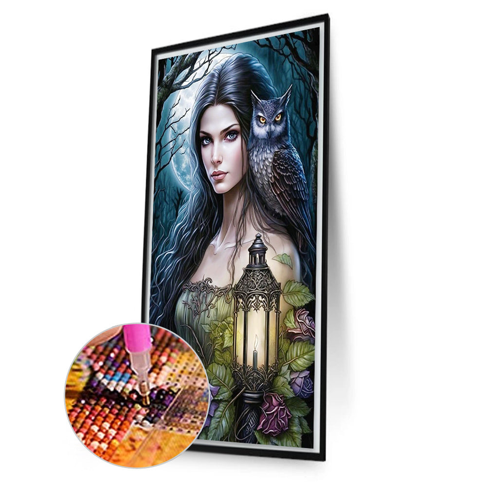 The Lady With The Lamp And The Owl - Full AB Round Drill Diamond Painting 40*70CM