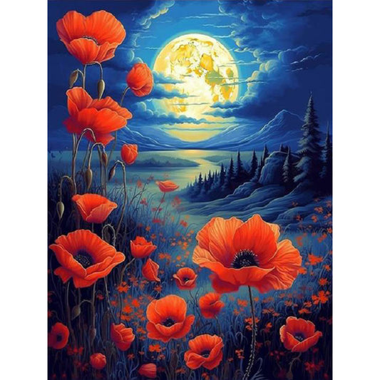 Poppies Under The Moonlight - Full Round Drill Diamond Painting 30*40CM