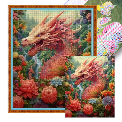 Flower Dragon - 11CT Stamped Cross Stitch 50*60CM