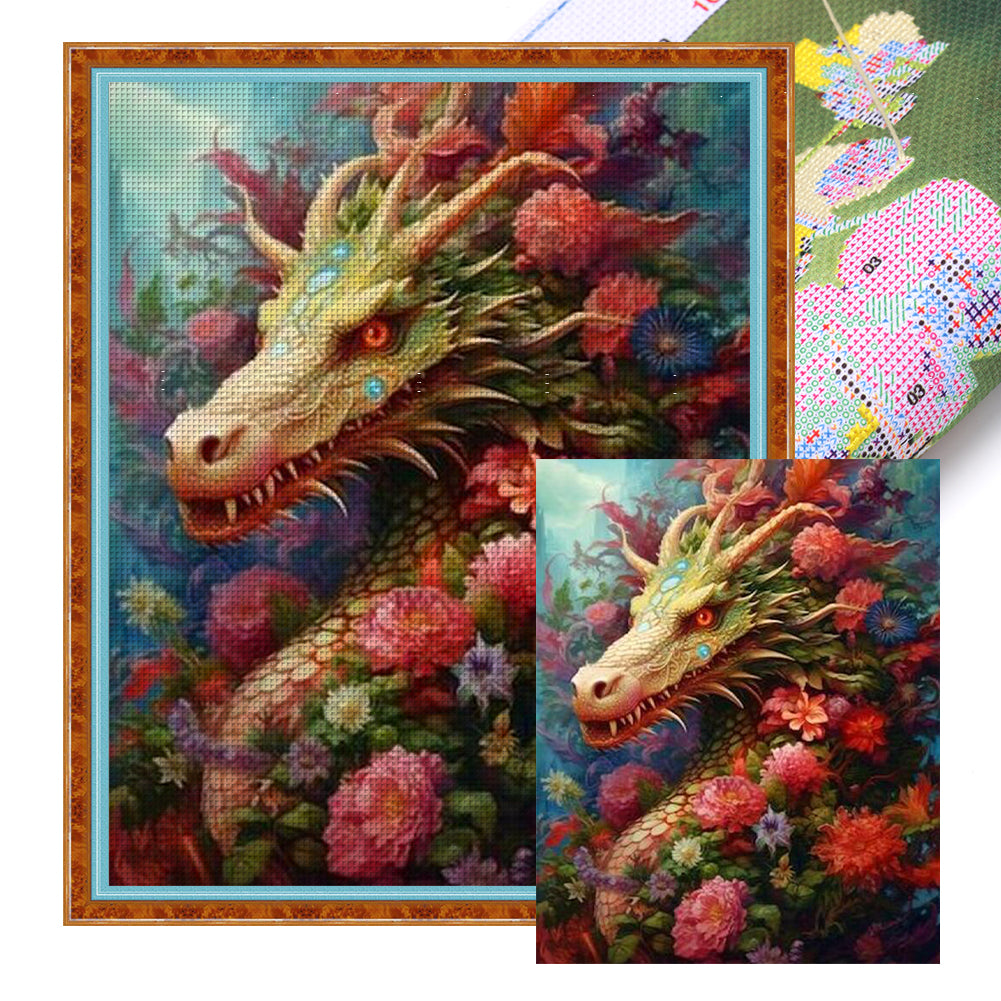 Flower Dragon - 11CT Stamped Cross Stitch 50*60CM