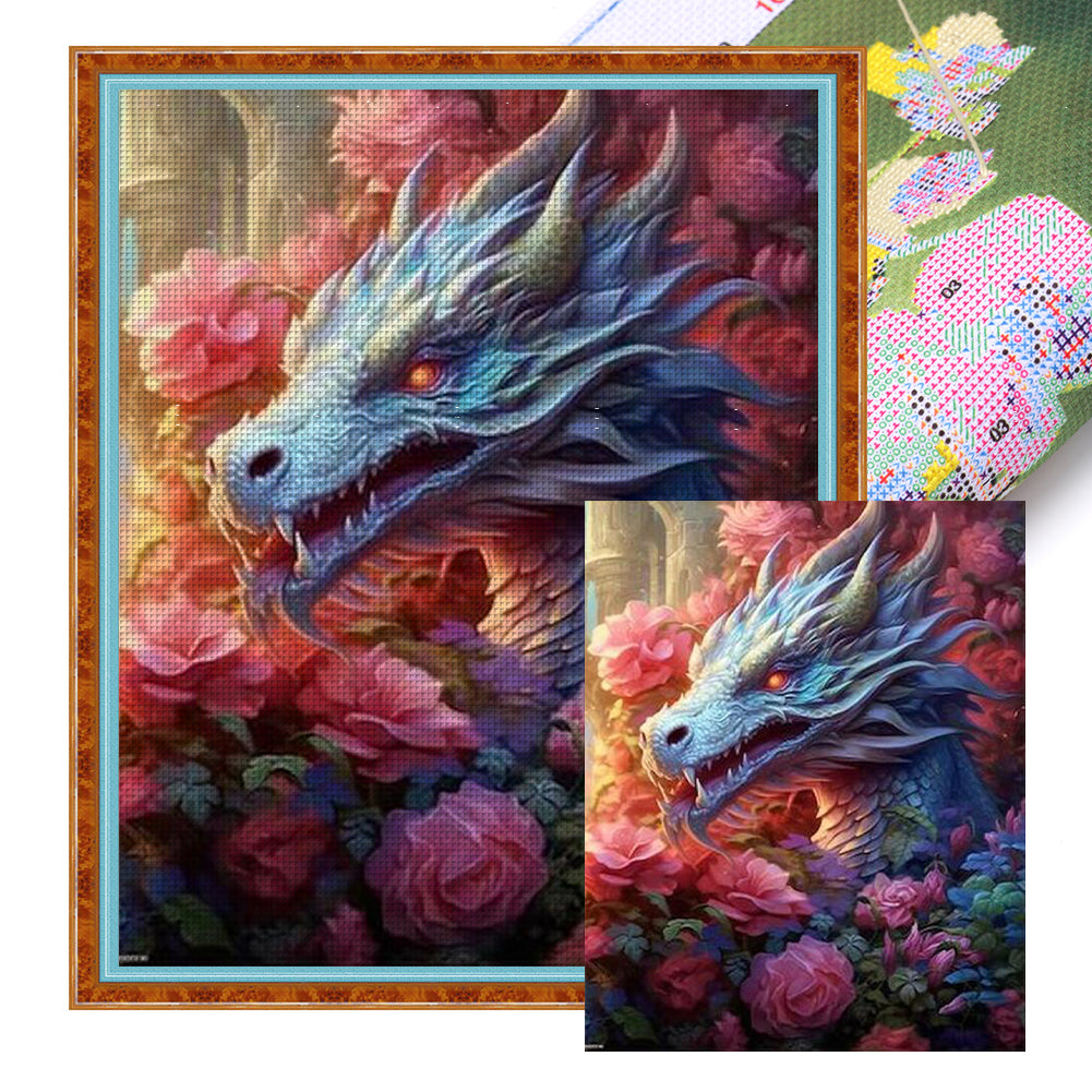 Flower Dragon - 11CT Stamped Cross Stitch 50*60CM